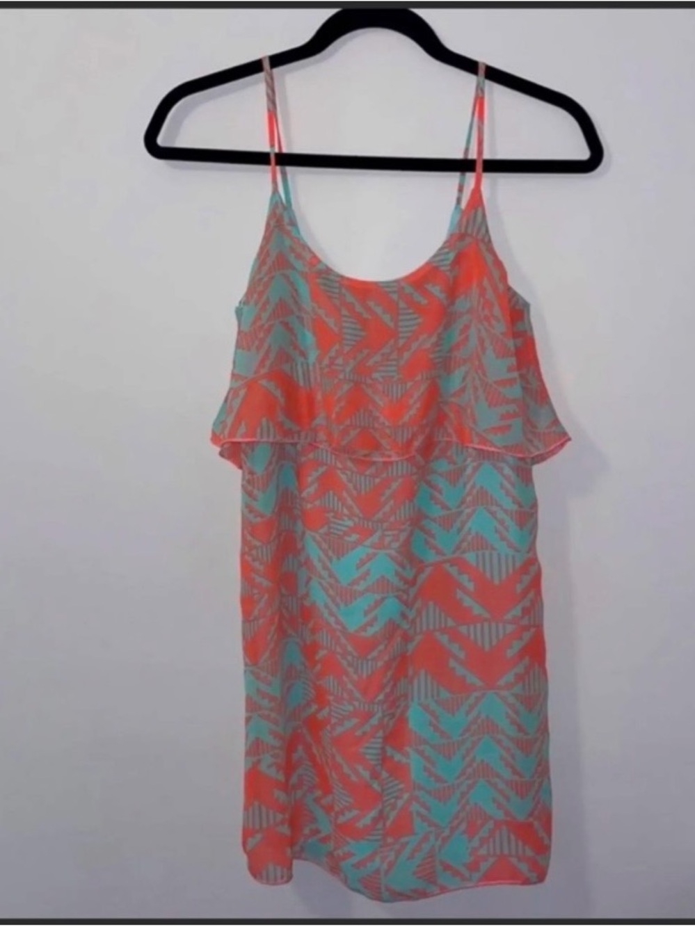 Charlotte Russe Coral and Teal Geometric Ruffle Sundress